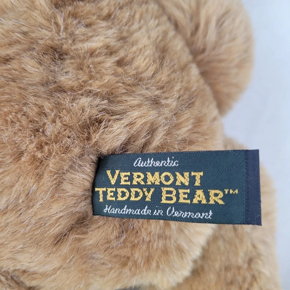 Vermont Teddy Bear Brown Plush Velvet Red Bow Tie Jointed Stuffed Animal
